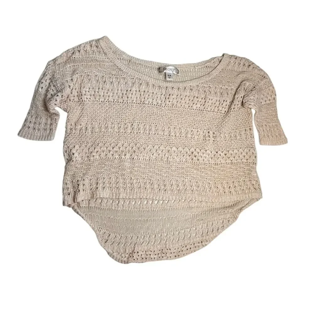 Cream Crochet High Low Top | Boho Half Sleeve Blouse | Decree